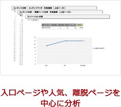 入口ページや人気、離脱ページを中心に分析